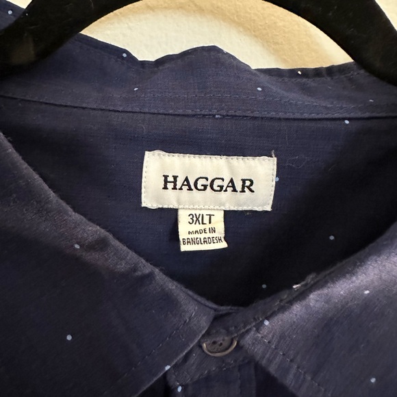 Haggar men’s navy with with light blue polka dot button cup shirt size 3xlt. Euc - Picture 5 of 5